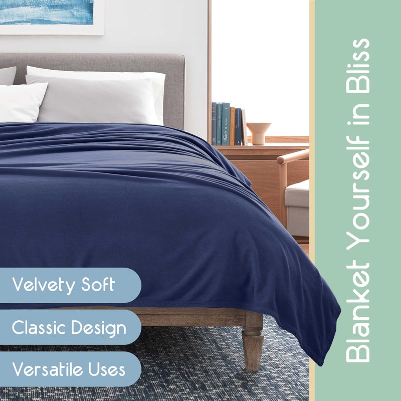 Vellux Twin Size Microfleece Blanket - Fleece Bed Blanket - All-Season Comfort -Supersoft Lightweight Throw Blanket - Plush Throw Blanket for Bed Couch or Sofa - Travel Blanket - Pet-Friendly - Navy - Image 3